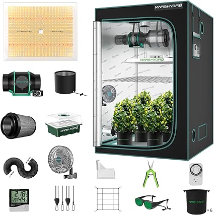 MARS HYDRO 4x4 Grow Tent Kit Complete 300W TSW2000 Dimmable Light 684Pcs LED 48"x48"x80" 1680D High Reflective Mylar Grow Tent with 6inch Ventilation Kit, Grow Tent Clip Fan