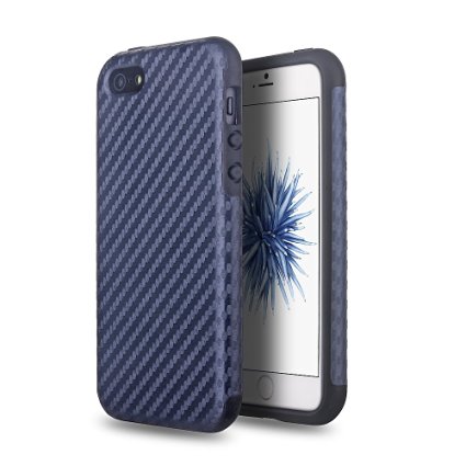iPhone SE Case, iPhone 5/5S Case,Myriann Carbon Fibre Series - [Shockproof][Drop Protection] Hybrid Hard Case Cover For iPhone SE /5S/5 (2016 Release), Navy Blue