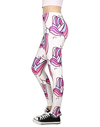 HDE Womens Funny Printed Leggings Digital Print Footless Stretchy Tights