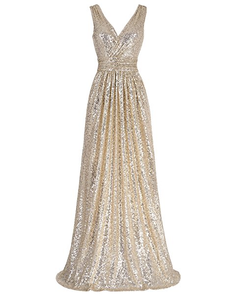 Kate Kasin Women Sequin Bridesmaid Dress Sleeveless Maxi Evening Prom Dresses