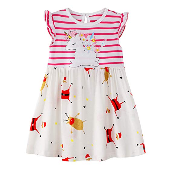 BIBNice Toddler Little Girls Cotton Long Sleeve Casual Dresses 18M-7T