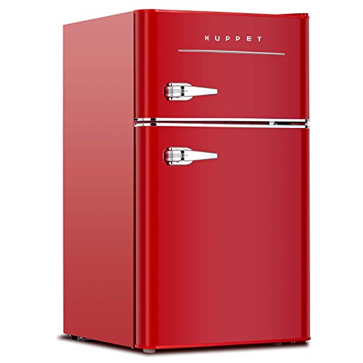 KUPPET Retro Mini Refrigerator 2-Door Compact Refrigerator for Dorm, Garage, Camper, Basement or Office, 3.2 Cu.Ft, Red