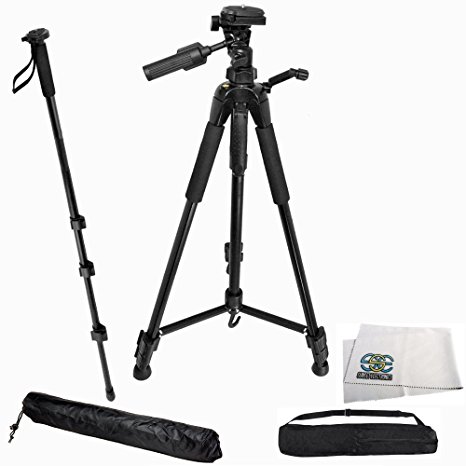 Professional 72-inch Tripod 3-way Panhead Tilt Motion with Built In Bubble Level & 72" Monopod for Canon, Nikon, Sony, Pentax, Sigma, Fuji, Olympus, Panasonic, JVC, Samsung Cameras   Camcorders