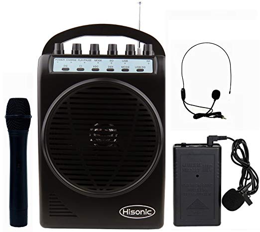 Hisonic HS128MP3 Lithium Rechargeable Battery Wireless Portable PA System with USB & SD Port MP3 Player with Car Cigarette Lighter Cable (HS120B MP3 Player Black)