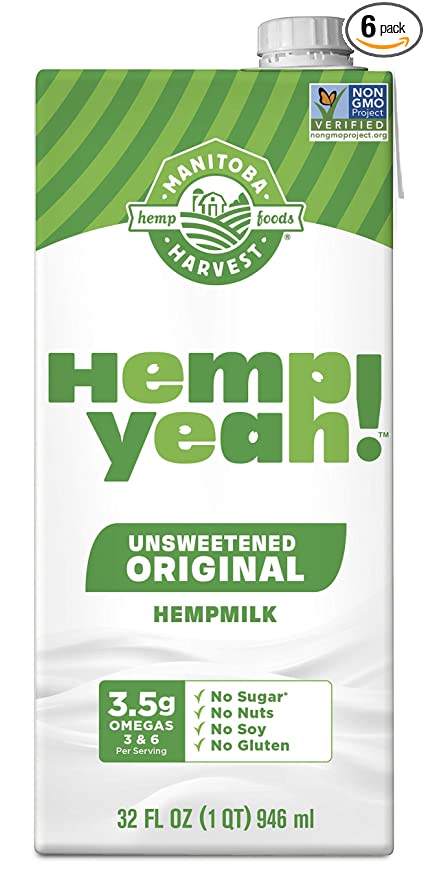Manitoba Harvest Hemp Yeah! Hemp Milk – Vegan, Shelf Stable Milk Alternative, Unsweetened Original 32oz (Pack of 6)