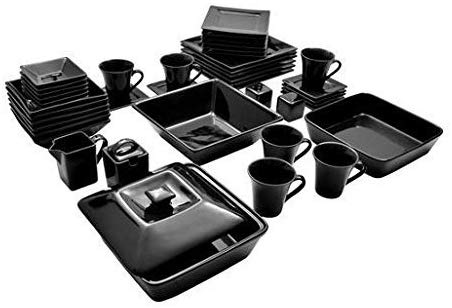 10 Strawberry Street Nova Square Banquet 45-Piece Dinnerware Set (Black)