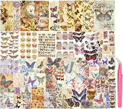 Aromoty Vintage&nbsp;Art Scrapbooking Supplies Journaling Stickers 83Pcs,Aesthetic Paper Washi&nbsp;Stickers Kit for Junk Journal,Bullet Journals,Cottagecore Decoupage Decor for Adults Kids (Butterfly)