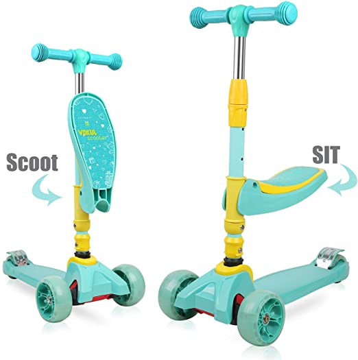 VOKUL Kick Scooter for Kids 3 Wheel Scooter for Toddlers Girls & Boys, 4 Adjustable Height, Lean to Steer with LED Light Up Wheels for Children from 3 to 12 Years Old