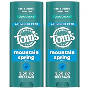 Tom’s of Maine Mountain Spring Natural Deodorant for Men and Women, Aluminum Free, 3.25 oz, 2-Pack