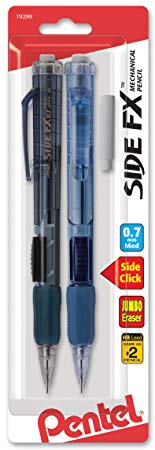 Pentel Side FX Automatic Pencil with Eraser Refill, 0.7mm, Color may vary, 2 Pack (PD257EBP2)