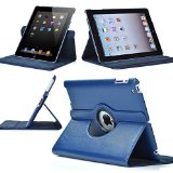 Zeox 360 Degree Rotating iPad 2 Case Navy Blue Folio Convertible Cover Multi-angle Vertical and Horizontal Stand with Smart OnOff for the Apple iPad 2iPad 3iPad 4
