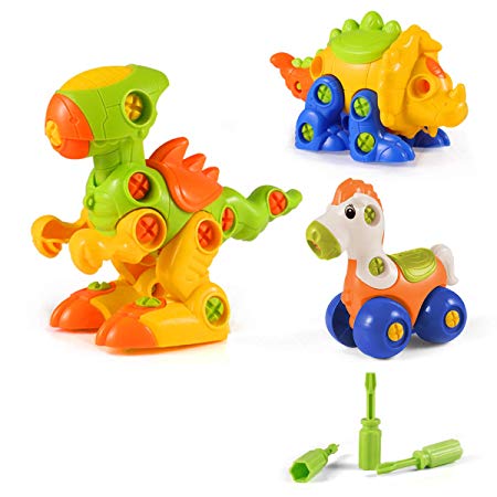 Dinosaur Toys, STEM Learning Toys, Construction Engineering Building Play Set for Boys Girls Toddlers, Best Kids Toy Gift for Ages 3yr – 6yr, 3 Years and up (Colorful One)