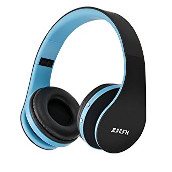 Wireless Headphones With Mic, JIUHUFH Foldable Over Ear Bluetooth Headphones Headset for iPhone/ Android/ Tablet/ PC-Blue