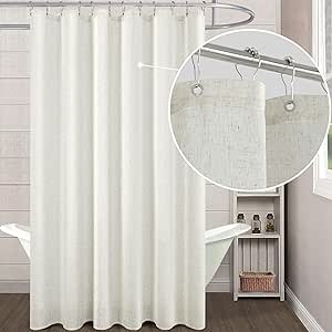 KOUFALL 96 Inch Shower Curtain,Natural Linen Waterproof Modern Boho Farmhouse Fabric Extra Long Shower Curtains for Bathroom Set with Hooks,72 x 96 in Length,Cream Beige