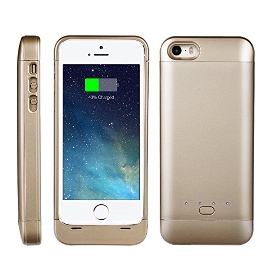 iPhone 5/5S/5C/SE Battery Case, Lifetime warranty- [Apple MFi Certified]2200mAh Ultra Slim Battery Case Fit with Any Version of iPhone 5/5S/5C/SE(4 Inches), iPhone 5/5S/5C/SE External Rechargeable Portable Charger Protective , iPhone 5/5S/5C/SE Charging Case Extended iPhone Charger Backup Power Bank, iPhone5/5S/5C/SE power case, iPhone 5/5S/5C/SE Charge Case, iPhone 5/5S/5C Battery Pack, iPhone 5/5S/5C/SE Charge Cover, iPhone 5/5S/5C/SE USB Juice Bank(Gold)