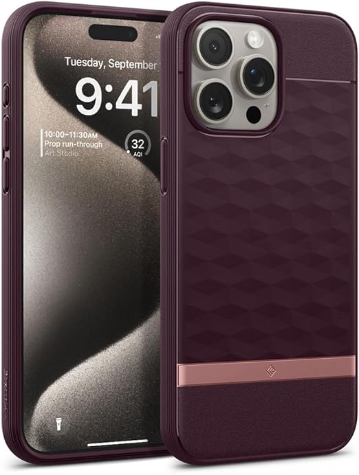 Caseology Parallax Mag for iPhone 15 Pro Max Case 5G [Enhanced Ergonomic Design Compatible with Magsafe] Military Grade Drop Tested (2023) - Burgundy