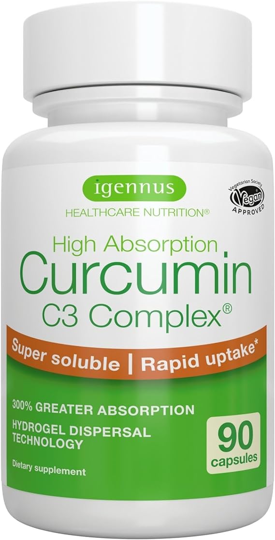 Ultra Soluble Curcumin C3 Complex, 300% Greater Absorption Clean Label Curcuminoid Supplement with Rapid Uptake, 90 Vegan Capsules, by Igennus