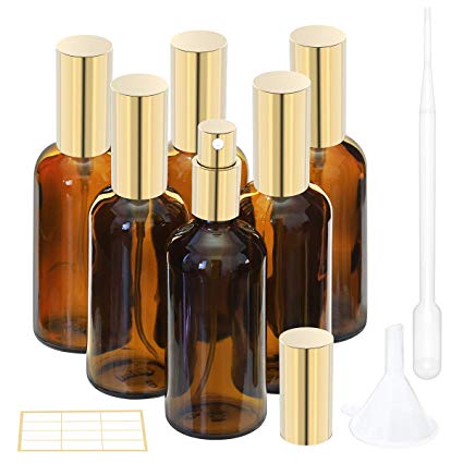 Amber Glass Spray Bottle 4oz for Cologne,Perfume,Essential Oils,Refillable Golden Fine Mist Sprayers(6 PACK)