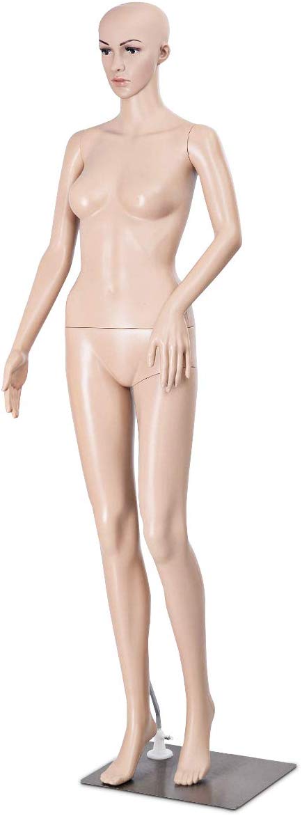 Giantex Plastic Realistic Display Head Turns Dress Form w/Base Female Mannequin (Natural Style 4)