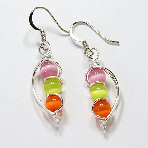 Colorful Earrings Pink Lime Green Orange Beads - Tropical Colors Jewelry