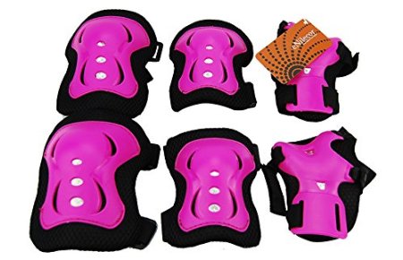 eNilecor Kid's Knee Pads Wrist Roller Elbow Blading Blades Pad Guards for Skating as Girls Birthday, Christmas Gift Pack of 6