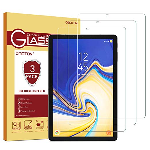 OMOTON[3 Pack] Screen Protector for Samsung Galaxy Tab S4 10.5 inch, Tempered Glass/High Definition/Bubble Free Screen Protector for Tab S4 10.5 inch (SM-T830 / SM-T837 / SM-T835) 2018 Released