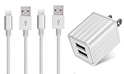 Necano MFi Certified iPhone Charger Lightning Cable USB Charging & Syncing Cord Compatible iPhone 11 Xs/Max/XR/X/8/8Plus/7/7Plus/6S/6S Plus/SE/iPad/with Dual USB Adapter 2 Pack