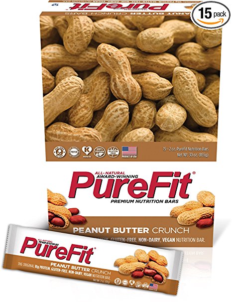 PureFit Gluten-Free Nutrition Bars with 18 grams Protein: Peanut Butter Crunch, 2 oz Bars, Pack of 15