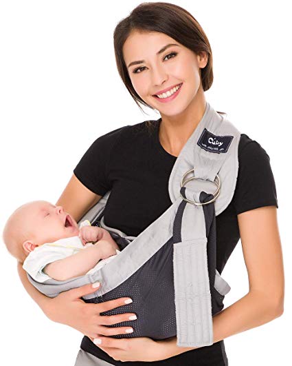 Cuby Breathable Baby Carrier Mesh Fabric, Ideal for Summers/Beachhe Adjustable Ring Sling Baby Carrier. Ergo Friendly (Gray)