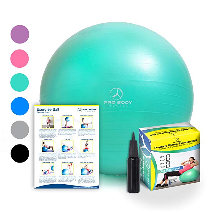 Exercise Ball - Professional Grade Anti-Burst Fitness, Balance Ball Pilates, Yoga, Birthing, Stability Gym Workout Training Physical Therapy