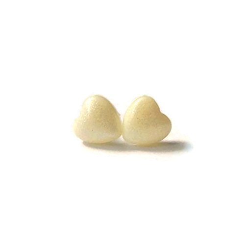 8mm Ivory Heart Earrings on Hypoallergenic Plastic Posts for Metal Sensitive Ears, Metal-Free