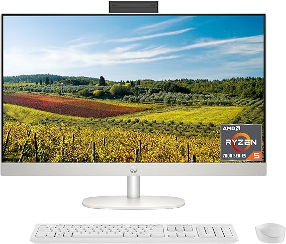 HP 27 inch All-in-One Desktop PC, FHD Display, AMD Ryzen 5 7520U, 8 GB RAM, 512 GB SSD, AMD Radeon Graphics, Windows 11 Home, 27-cr0060 (2023)