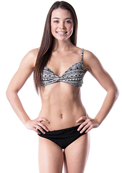 Girl Women's Push-Up Twist Top and Mid Rise Bottom Bikini Set - Designed in USA