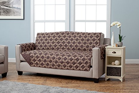 Adalyn Collection Deluxe Reversible Quilted Furniture Protector. Beautiful Print on One Side / Solid Color on the Other for Two Fresh Looks. By Home Fashion Designs Brand. (Sofa, Chocolate)