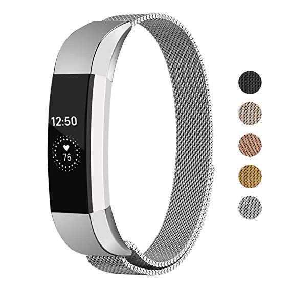 Keasy Replacement Metal Bands Compatible for Fitbit Alta and Fitbit Alta HR, Stainless Steel Replacement Bands for Women Men (Siliver, Large)