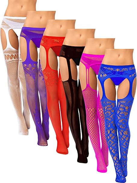 6 Pairs Women Fishnet Thigh-High Stockings Tights Suspender Pantyhose Stockings for Valentine's Day