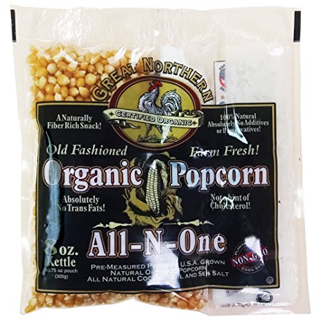 Certified Organic 8 Oz Old Fashioned Great Northern Popcorn Portion Packs 18ct