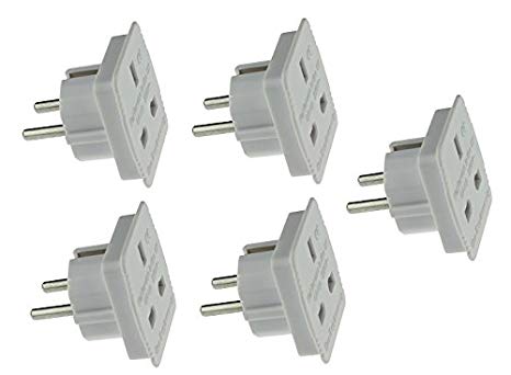 High Grade - [5 PACK] Travel Adapter Converts UK Plug to 2 pin (Round) EU Plug - Continental / European Adaptor - Works in Brazil / Egypt / Israel / Korea / Morocco / India / Pakistan / Russia / Singapore / South Africa / Thailand / Turkey / United Arab Emirates / Vietnam and More - AAA Products®