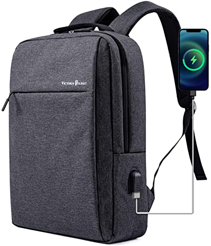 Laptop Backpack 15.6 Inch, Business Slim Durable Laptops Travel Backpacks with USB Charging Port, College School Computer Bag Gifts for Men and Women Fits Notebook (Grey)