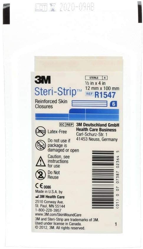 Skin Closure Strip Steri-Strip R1547 1/2 X 4 Inch Nonwoven Material Reinforced Strip White. Pack of 6