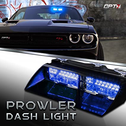 OPT7 Prowler Emergency Dash Light, 16 Daytime Visible LED Police Light, 18 Strobe Patterns for Law Enforcement, Warning, First Response, Fire, Security, and Traffic Control, Blue & Blue