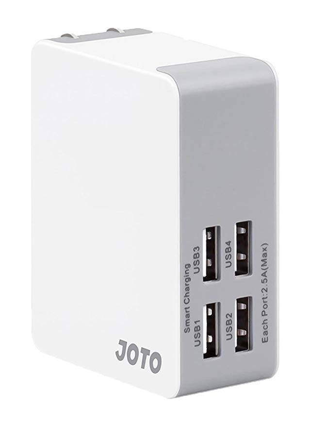 JOTO 4 Ports USB Wall Charger Power Adapter (25W/5A) with Smart IC Intelligent High Speed Charging for Apple, Android and all other USB Devices (4 outlets USB Travel Charger) (White)