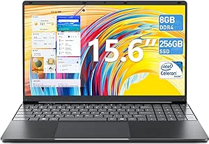 SGIN 15.6 Inch Laptop 8GB RAM 256GB SSD Celeron Quad-Core Up to 2.8GHz, PC Notebook with Dual Band WiFi, 2xUSB 3.0, Keyboard Film in Eight Languages