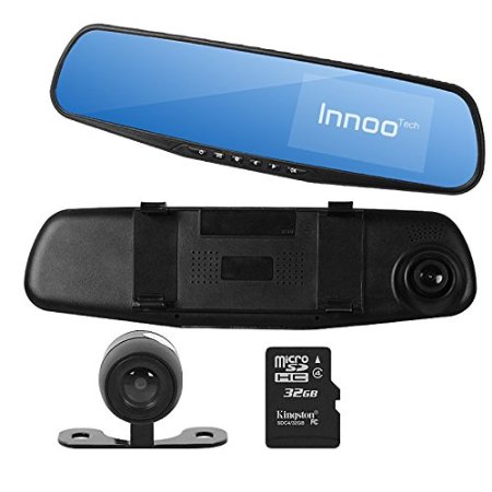 Car Video Recorder | Innoo Tech Car Video Camera with Dual Lens for Vehicles Front & Rearview Mirror | HD Car DVR Camera 1080P with 32G Micro SD Included