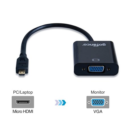 gofanco® Active Micro HDMI to VGA Converter (Black) with Micro USB Power Cable for Micro HDMI enabled Ultrabooks, tablets, smartphones, cameras and camcorders to connect to VGA displays