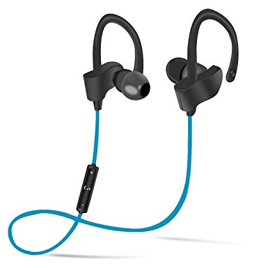 Bluetooth Headphones with Earhook Mic Wireless Earphones Sports in-ear Earbuds Sweatproof Noise Canceling V4.1 Headphones for Workout Running (Blue)