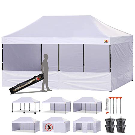 ABCCANOPY 23 Colors 10 X 20 Commercial Easy Pop up Canopy Tent Instant Gazebos with 9 Removable Sides and Roller Bag and 6X Weight Bag (White)