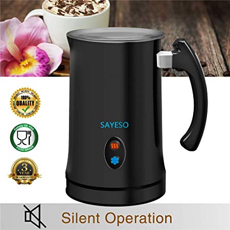 Milk Frother, Electric Milk Steamer with Hot or Cold Functionality, Automatic Milk Frother and Warmer, Silver Stainless Steel, Foam Maker for Coffee, Cappuccino and Macchiato (Black)