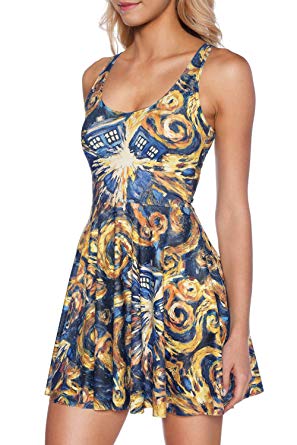 Lady Queen Women's Doctor Who Printed Scoop Reversible Pleated Skater Dress