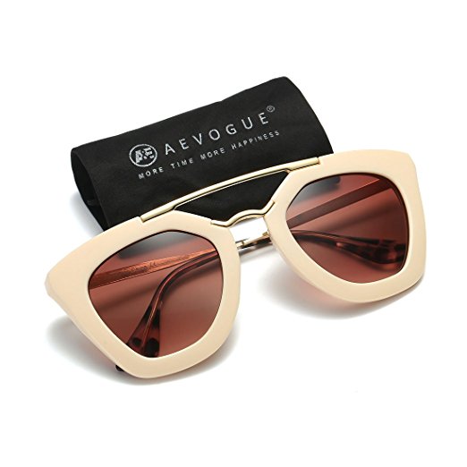 AEVOGUE Womens Sunglasses Double Bridge Cat Eye Gradient Lens Metal Temple UV400